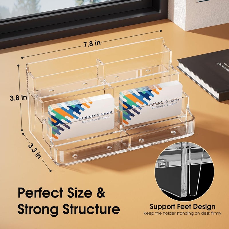 MaxGear Acrylic Business Card Holder for Desk Multiple Business Card Holders, Premium Cards Stand for Workspace, Clear Plastic Display Holder with 4 Tier for Office, 8 Pocket, 400 Cards Capacity - Image 3